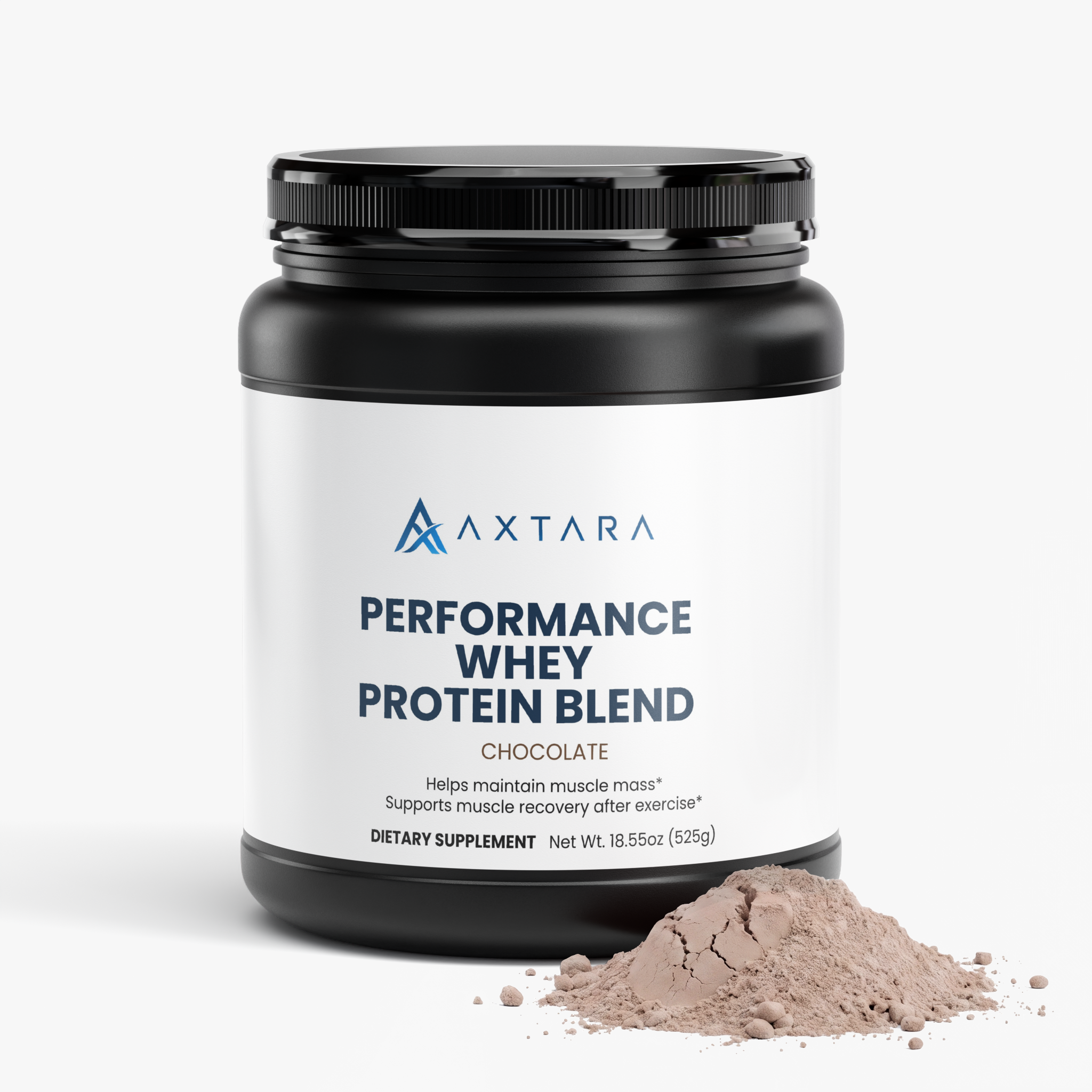 AXTARA Whey Protein Chocolate with powder scoop