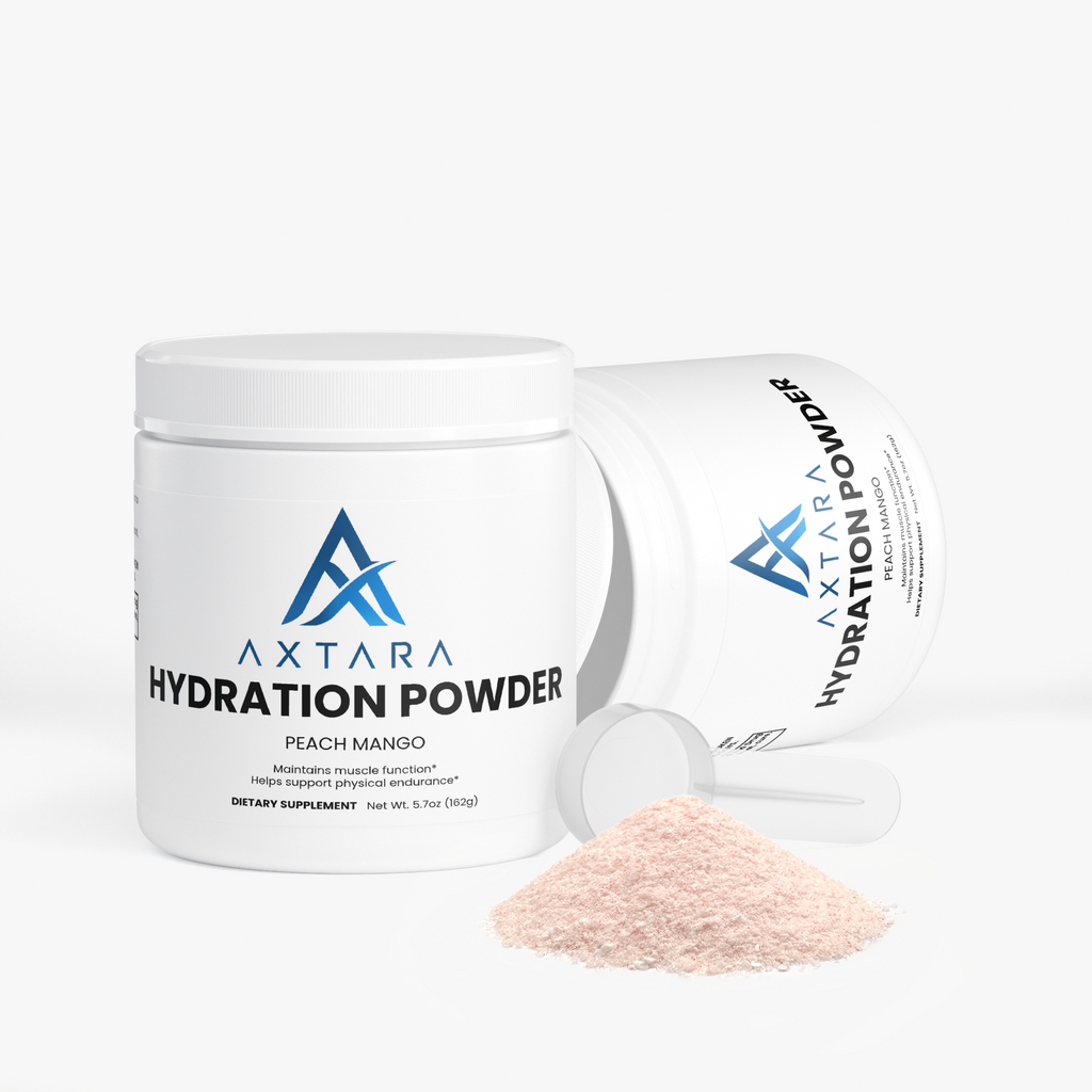 AXTARA Hydration Powder Peach Mango tub, angled view