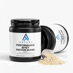 AXTARA Whey Protein Vanilla tub, angled view